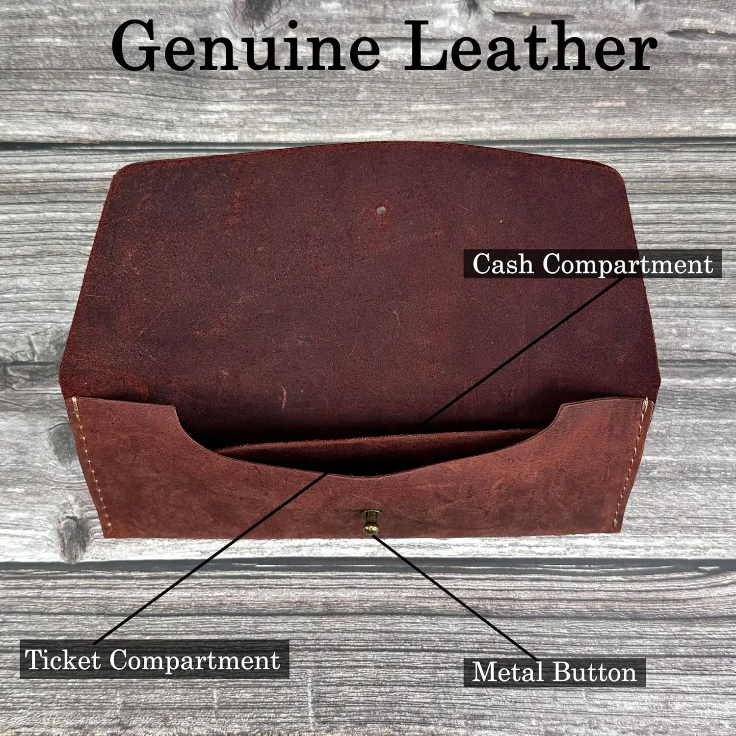 Leather Cash Envelope Wallet, Money Pouch Reusable Budget Envelope Wallet, Leather Cash Holder With One Slot Holder, Handmade, Full Grain Leather Vintage (Shedron)