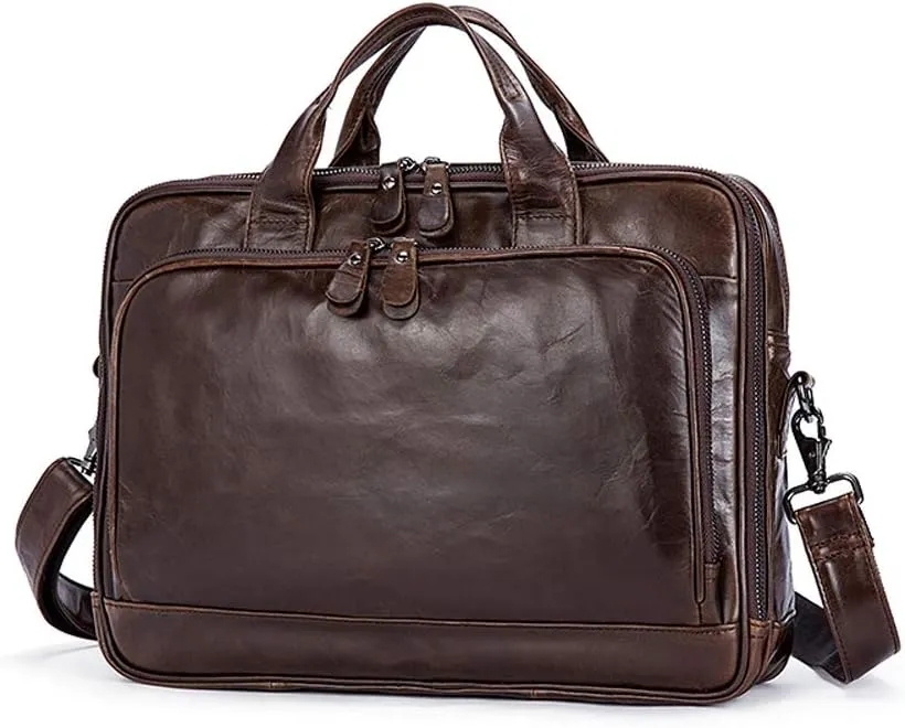 Leather Laptop Bag Mens Briefcase Messenger Bag Mens Portfolio Slim Bag