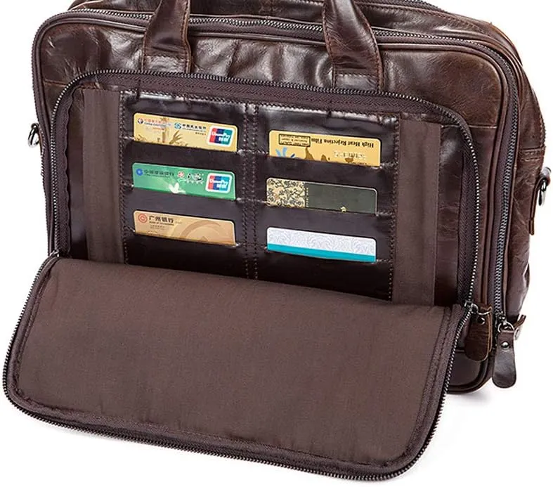 Leather Laptop Bag Mens Briefcase Messenger Bag Mens Portfolio Slim Bag