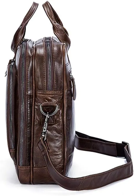 Leather Laptop Bag Mens Briefcase Messenger Bag Mens Portfolio Slim Bag