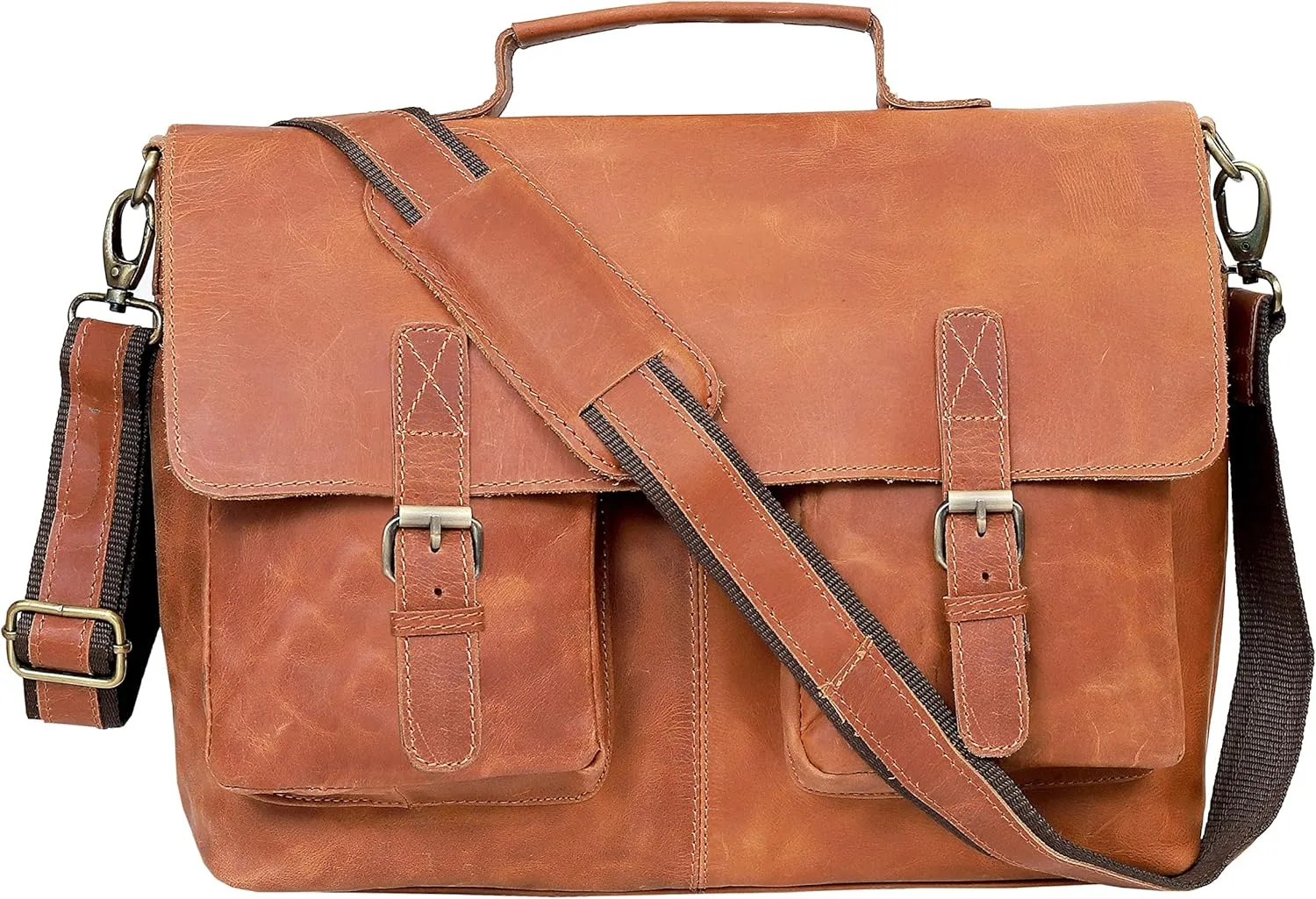 Leather Messenger Shoulder Bag Office Men College Briefcase Bags (18 Inch)
