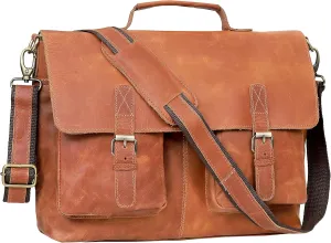 Leather Messenger Shoulder Bag Office Men College Briefcase Bags (18 Inch)