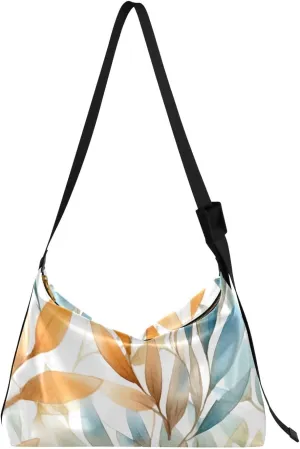 Leaves Watercolor Tote Bag for Women Large Hobo Bags Leather Crossbody Bags Leather Hobo Bags with Adjustable Strap for School Women