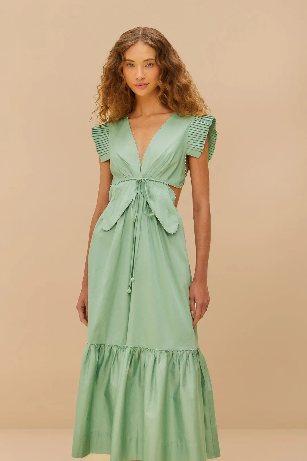Light Green Butterfly Cut-Out Midi Dress