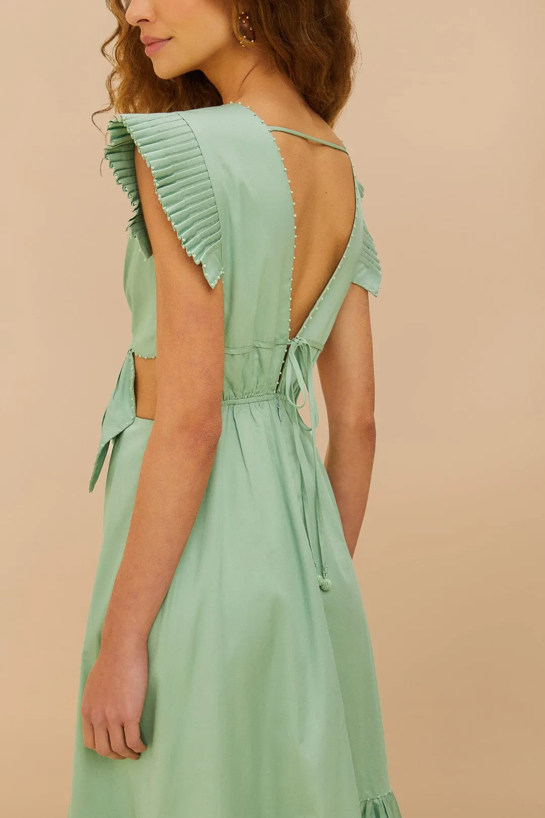 Light Green Butterfly Cut-Out Midi Dress