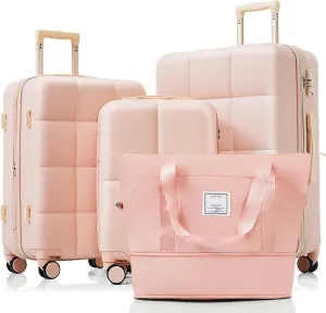 Lightweight Travel Solution with 4 Piece Luggage Set, USB Port, Expandable Design, Durable Hard Shell, Pink