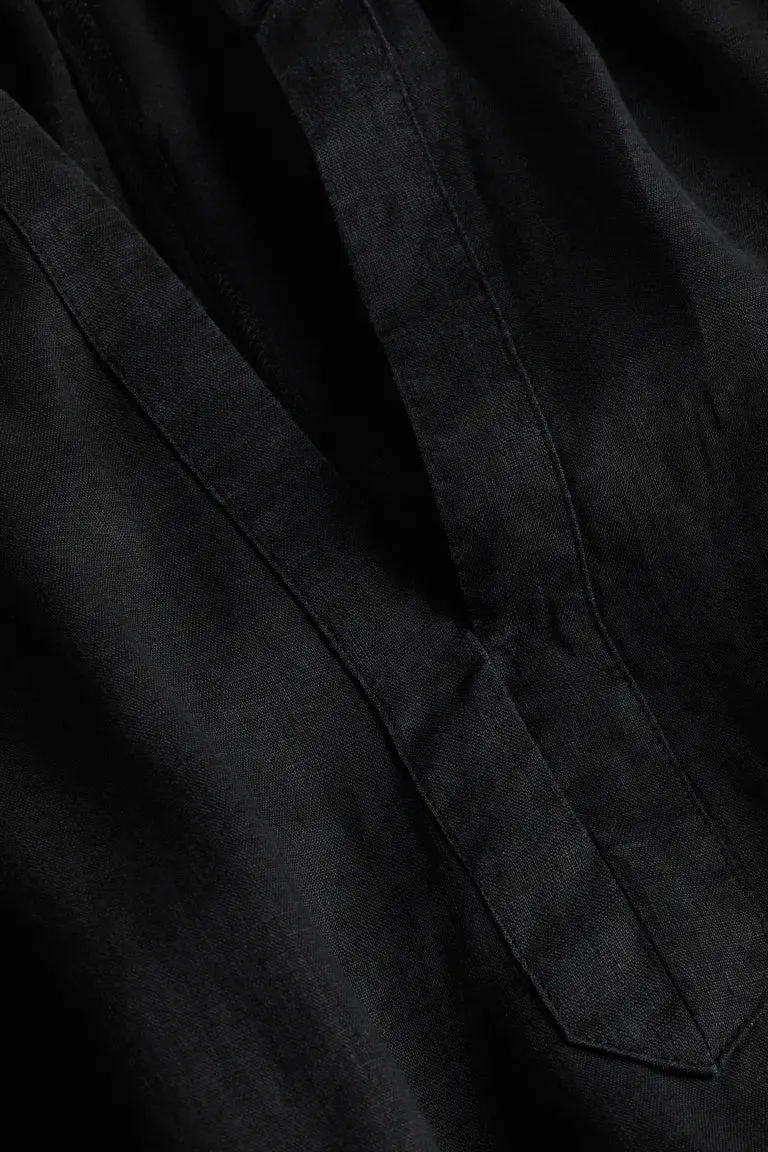 Linen dress with tie belt H&M, black