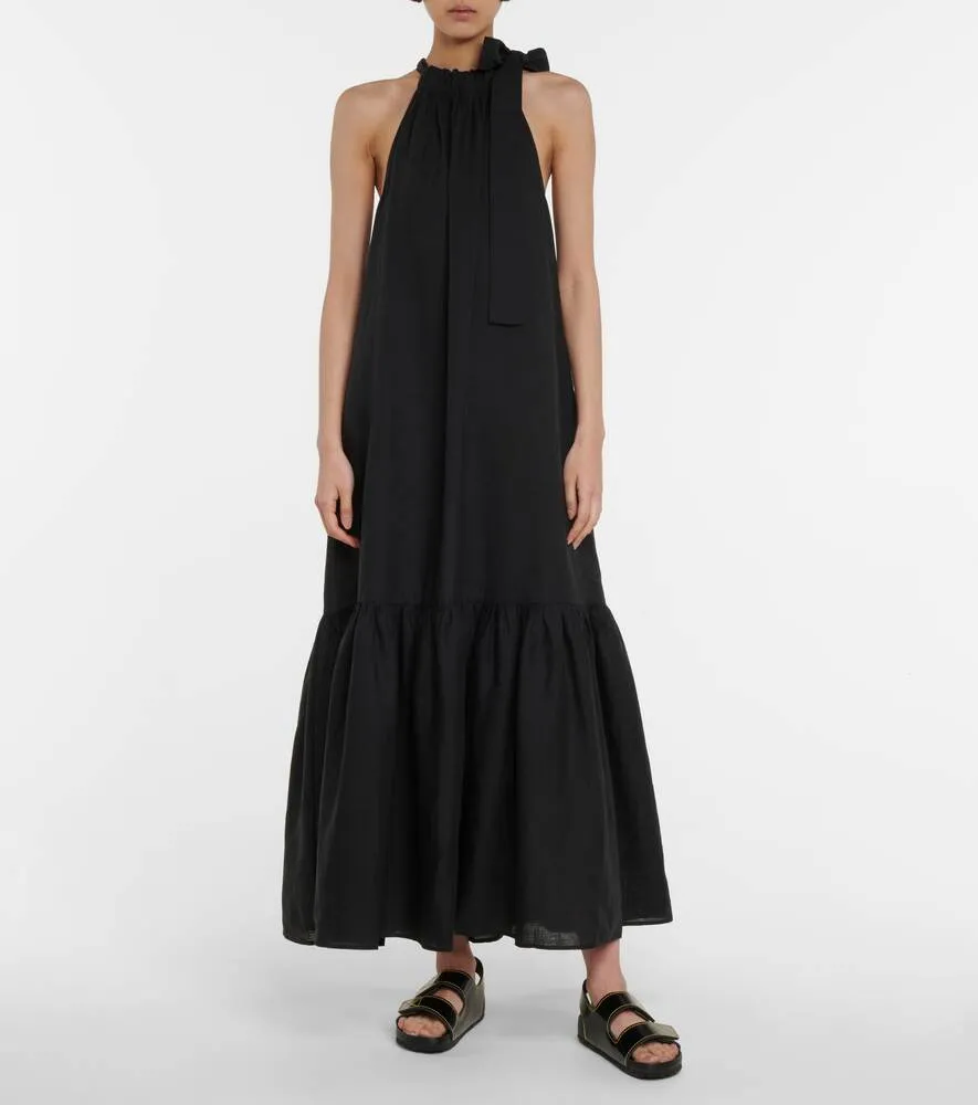Linen maxi dress Ibiza ASCENO, black