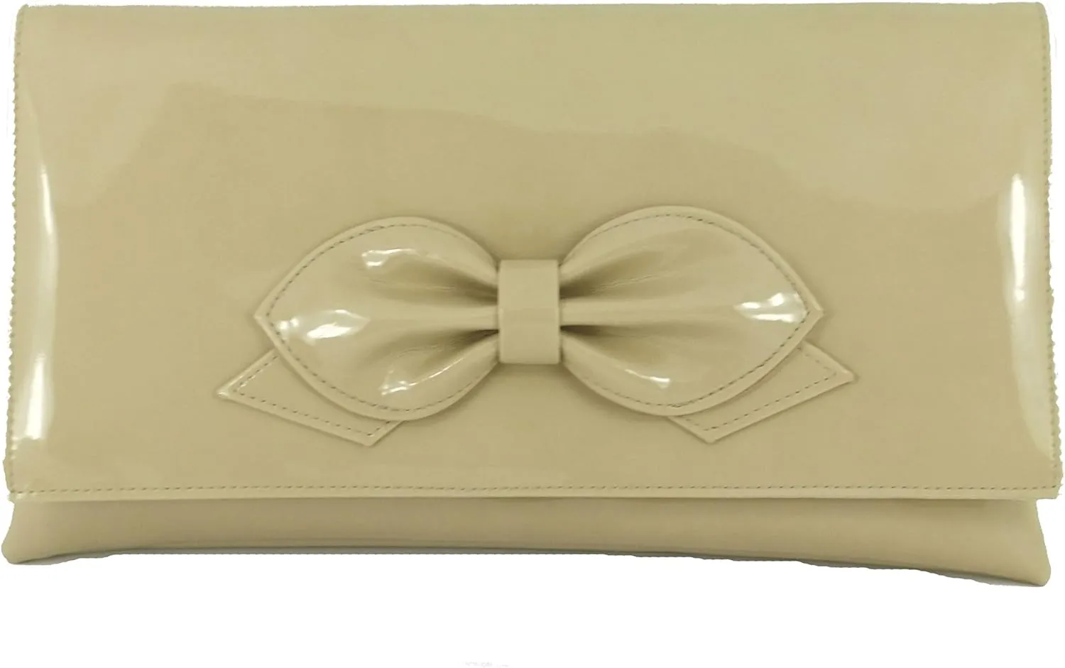 LONI Womens Gorgeous Faux Patent Bow Clutch/Shoulder Bag Wedding Prom Bag Medium Size