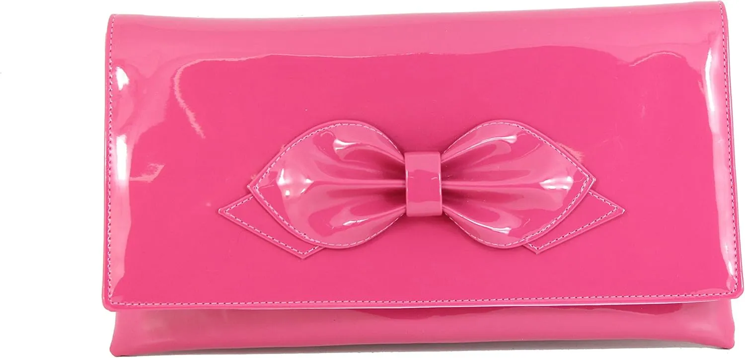 LONI Womens Gorgeous Faux Patent Bow Clutch/Shoulder Bag Wedding Prom Bag Medium Size