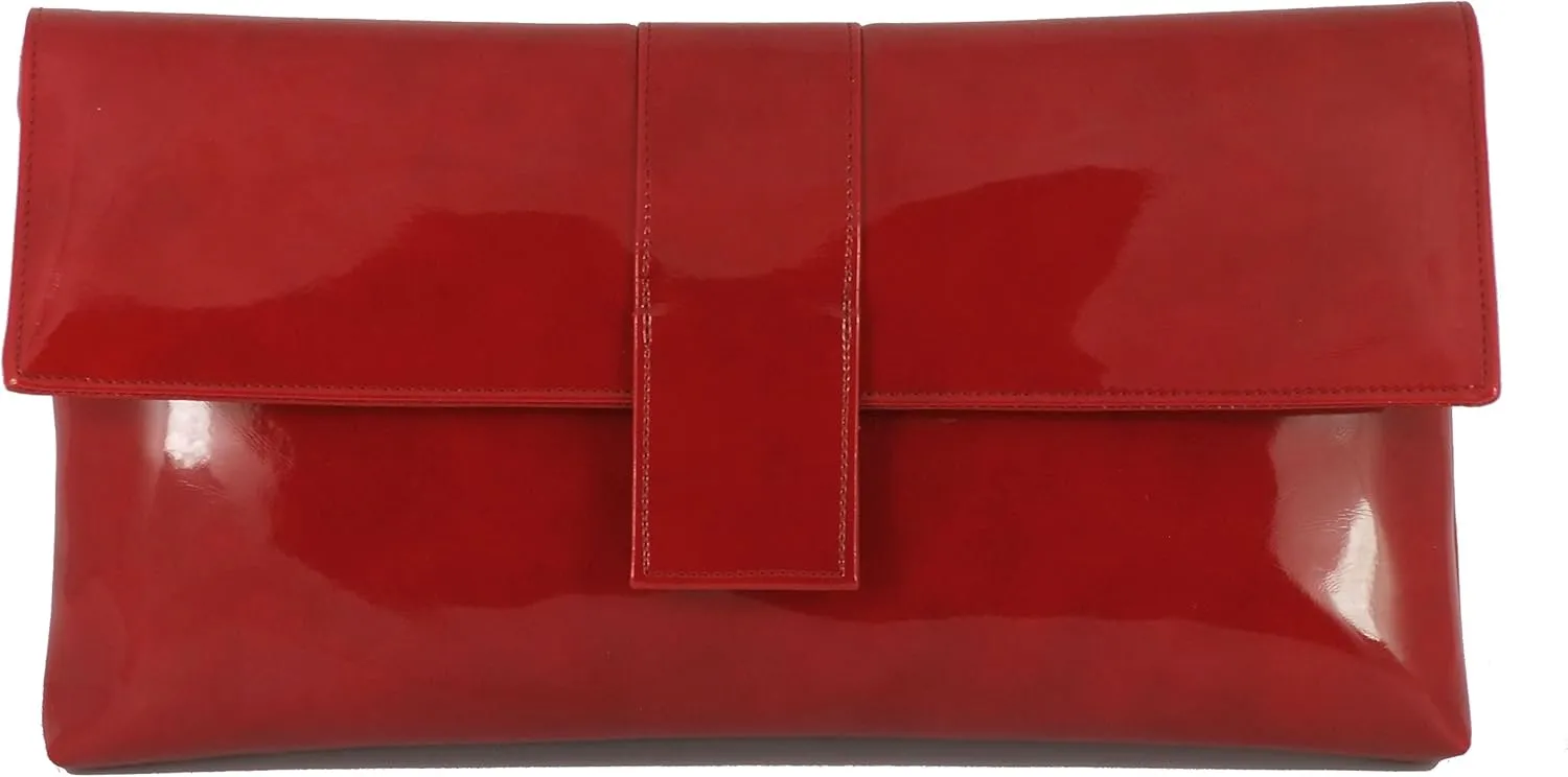 LONI Womens Sensational Faux Patent Large Clutch Bag/Shoulder Bag Wedding Party Prom Bag