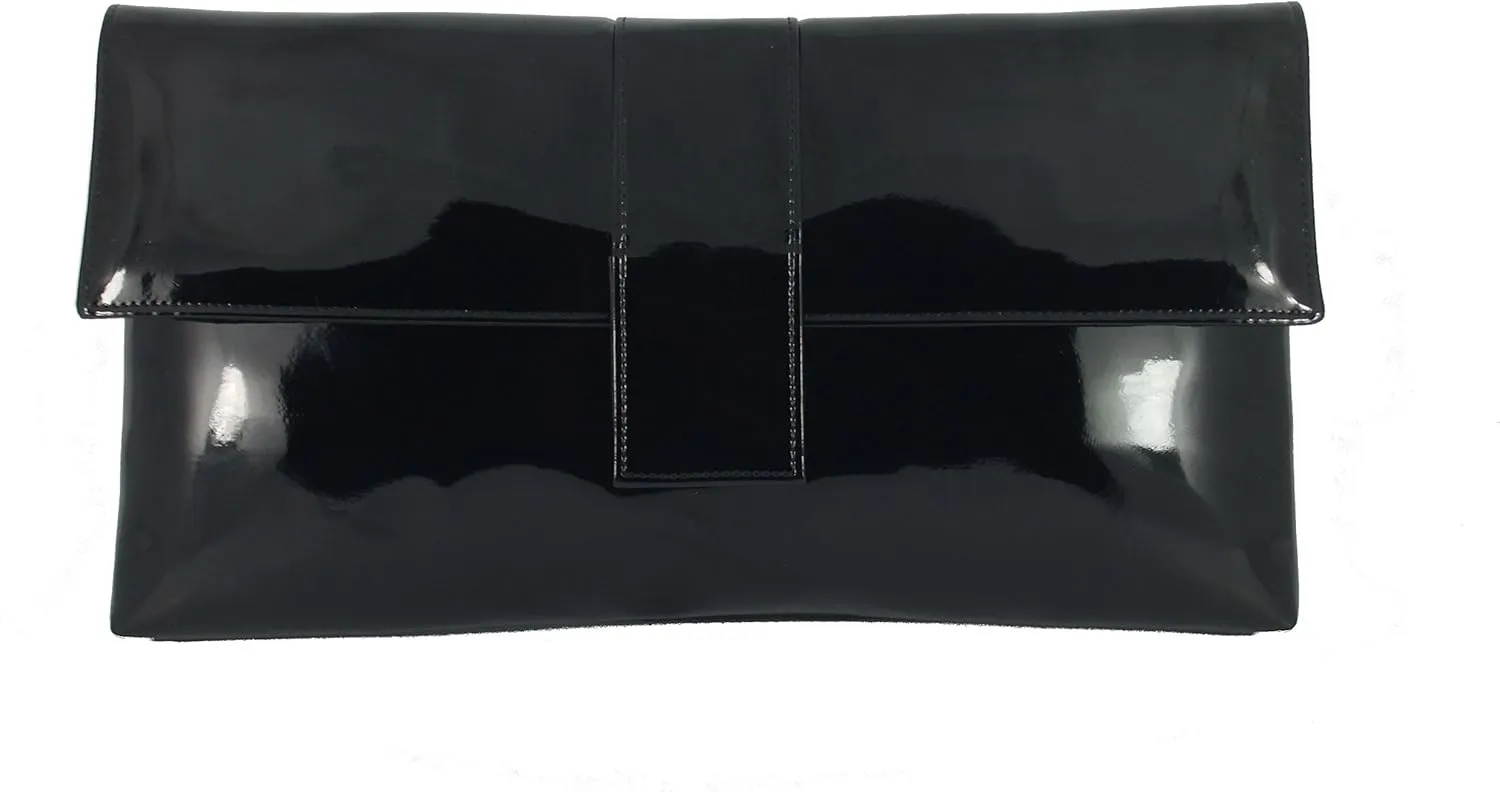 LONI Womens Sensational Faux Patent Large Clutch Bag/Shoulder Bag Wedding Party Prom Bag