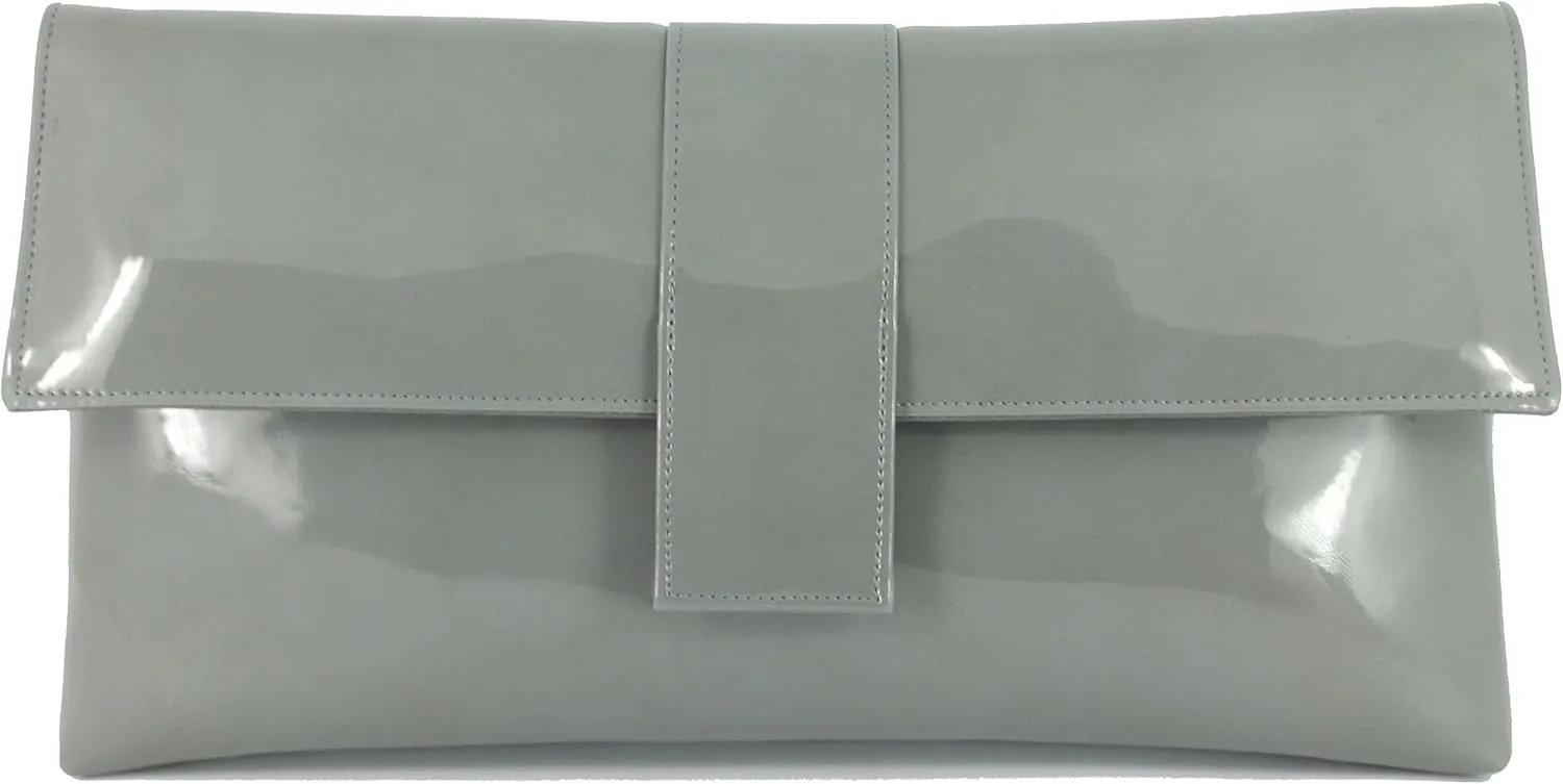 LONI Womens Sensational Faux Patent Large Clutch Bag/Shoulder Bag Wedding Party Prom Bag