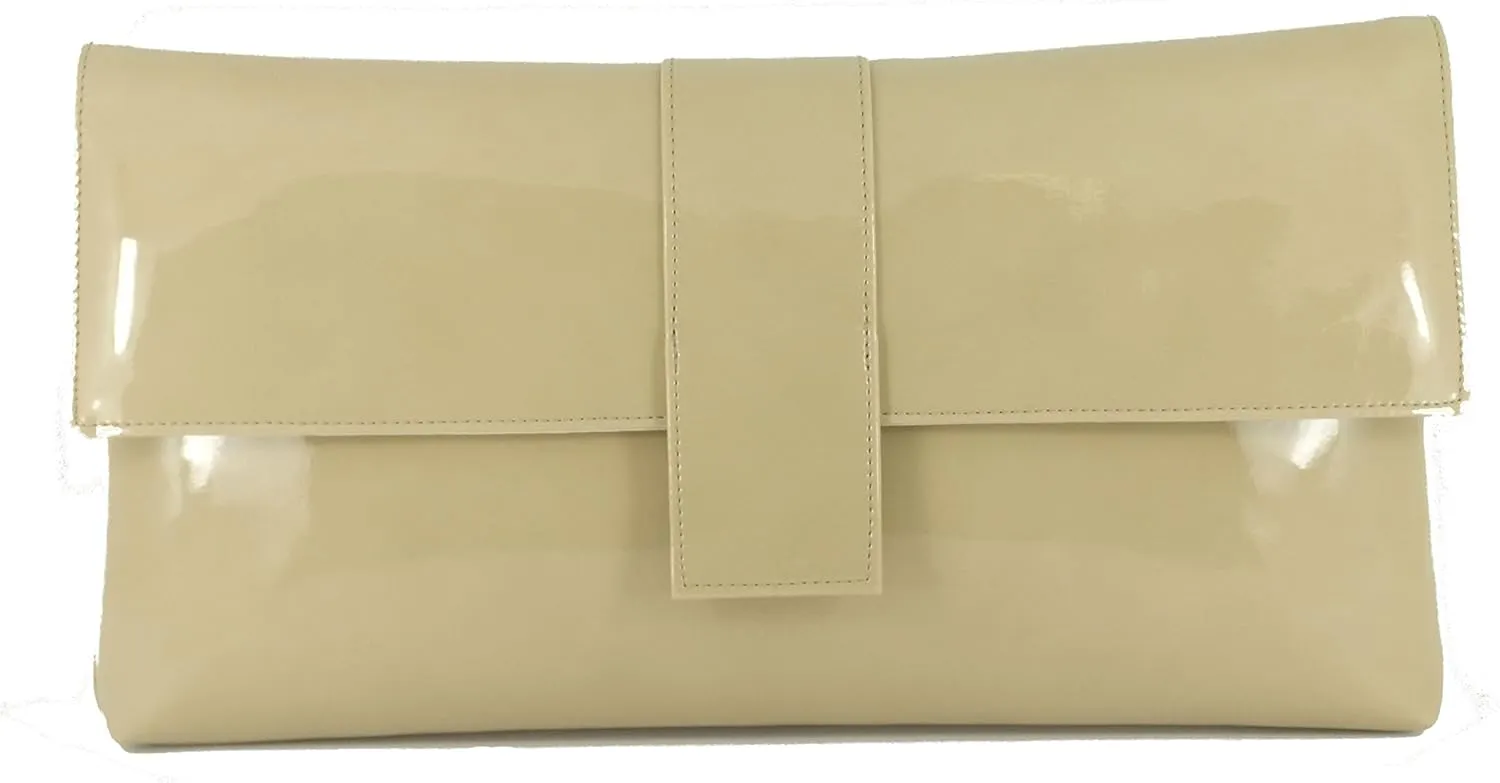 LONI Womens Sensational Faux Patent Large Clutch Bag/Shoulder Bag Wedding Party Prom Bag