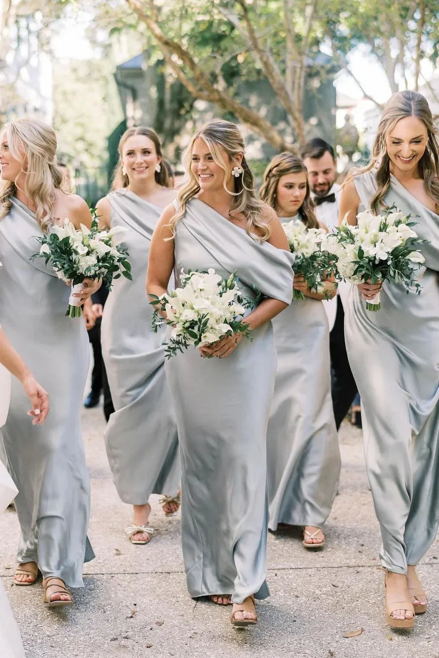Luolandi Ankle Length Slit Mermaid Bridesmaid Dresses with One Shoulder Elegant Evening Party Dress