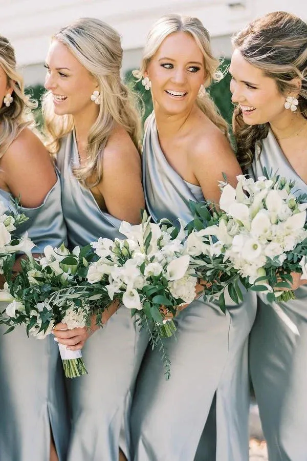 Luolandi Ankle Length Slit Mermaid Bridesmaid Dresses with One Shoulder Elegant Evening Party Dress