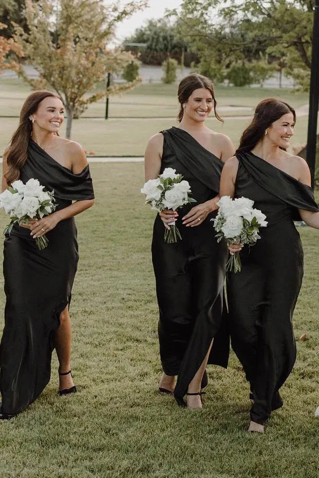 Luolandi Ankle Length Slit Mermaid Bridesmaid Dresses with One Shoulder Elegant Evening Party Dress