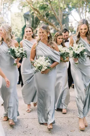 Luolandi Ankle Length Slit Mermaid Bridesmaid Dresses with One Shoulder Elegant Evening Party Dress