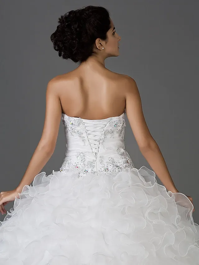 Luolandi Ball Gown Wedding Dresses Sweetheart Neckline Strapless Floor Length Organza Taffeta Sleeveless Sparkle