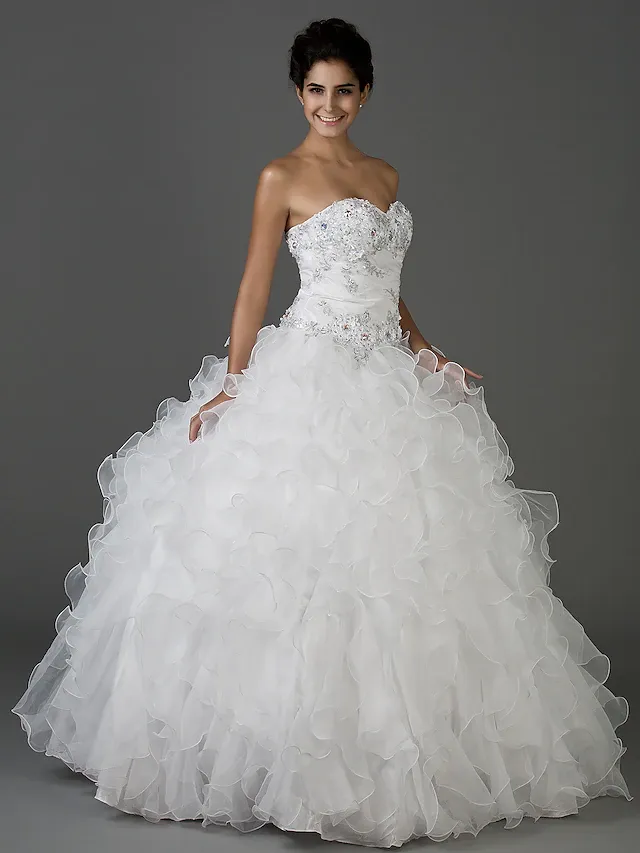 Luolandi Ball Gown Wedding Dresses Sweetheart Neckline Strapless Floor Length Organza Taffeta Sleeveless Sparkle