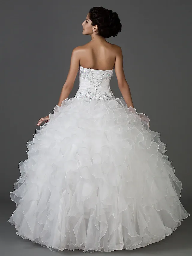 Luolandi Ball Gown Wedding Dresses Sweetheart Neckline Strapless Floor Length Organza Taffeta Sleeveless Sparkle