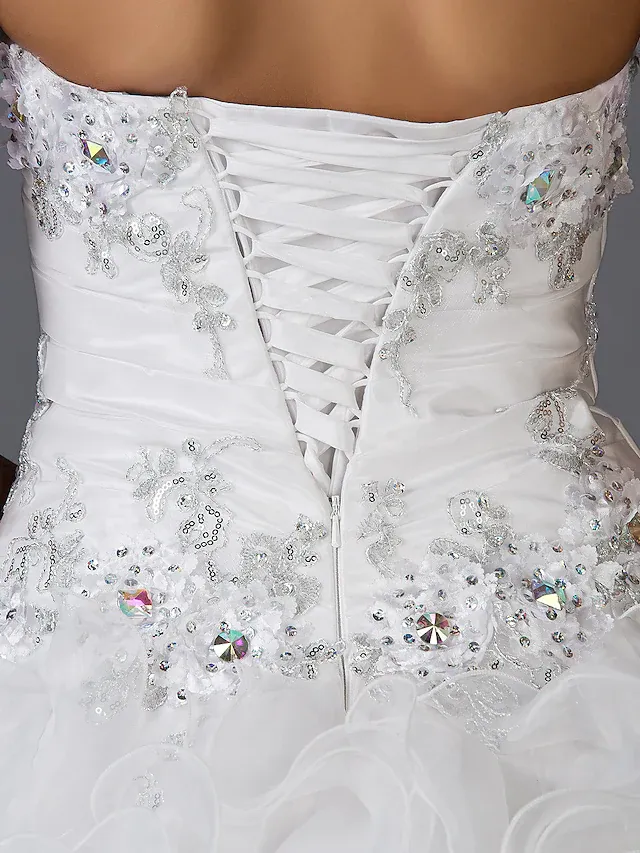 Luolandi Ball Gown Wedding Dresses Sweetheart Neckline Strapless Floor Length Organza Taffeta Sleeveless Sparkle