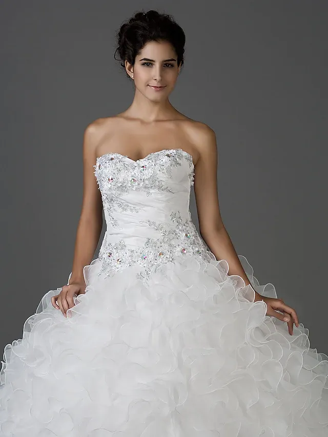 Luolandi Ball Gown Wedding Dresses Sweetheart Neckline Strapless Floor Length Organza Taffeta Sleeveless Sparkle