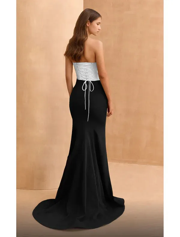 Luolandi Black Mermaid / Trumpet Evening Dresses Corsets Formal Floor Length Sleeveless Strapless Stretch Crepe Backless with Ruched Off Shoulder