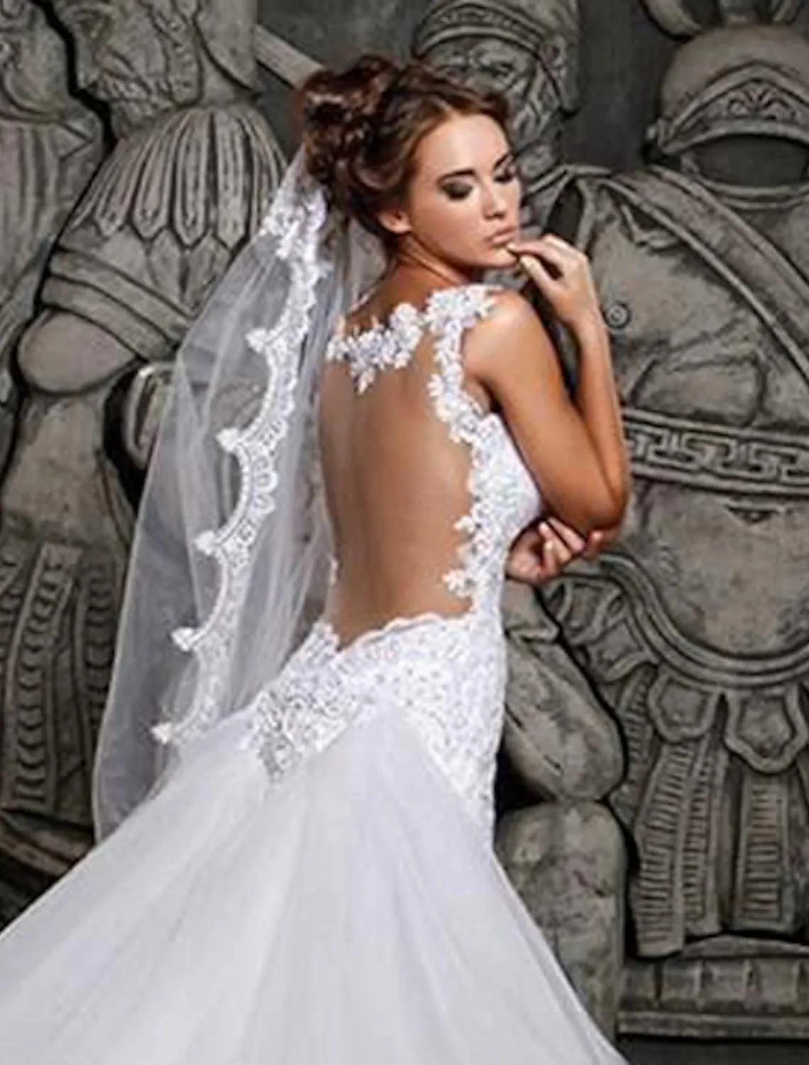 Luolandi Engagement Open Back Formal Wedding Dresses Mermaid / Trumpet Sweetheart Cap Sleeve Court Train Lace Bridal Gowns