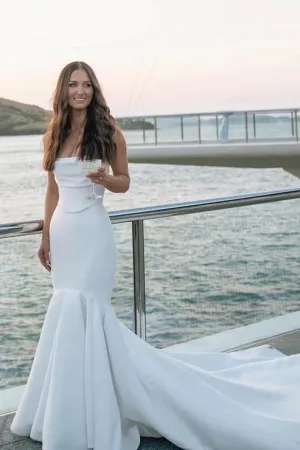 Luolandi Simple Mermaid Strapless Satin Wedding Dresses Off Shoulder Solid Color