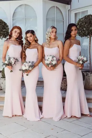 Luolandi Simple Strapless Satin Off Shoulder Long Bridesmaid Dresses Elegant Evening Party Dress