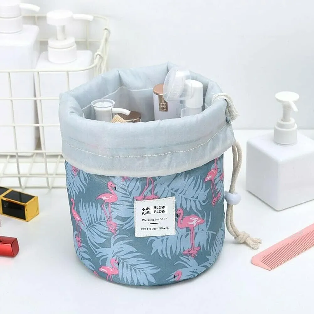 Magik 1-2 Pcs Large Barrel Travel Cosmetic Bag Nylon Organizer Drawstring Toiletry (Blue Flamingo, 2 Pack)
