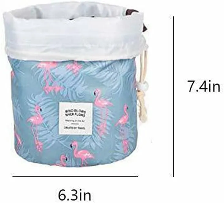 Magik 1-2 Pcs Large Barrel Travel Cosmetic Bag Nylon Organizer Drawstring Toiletry (Blue Flamingo, 2 Pack)