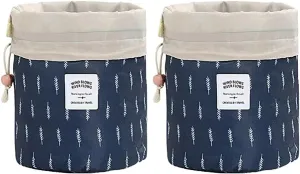 Magik 1-2 Pcs Large Barrel Travel Cosmetic Bag Nylon Organizer Drawstring Toiletry (Feather, 2 Pack)