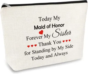 Maid of Honor Gifts Makeup Bag Best Friend Sister Thank You Gift Bridesmaid Gift from Bride Cosmetic Bag Bachelorette Party Wedding Gifts for Maid of Honor Sister Besties Friends Bride Tribe Gift