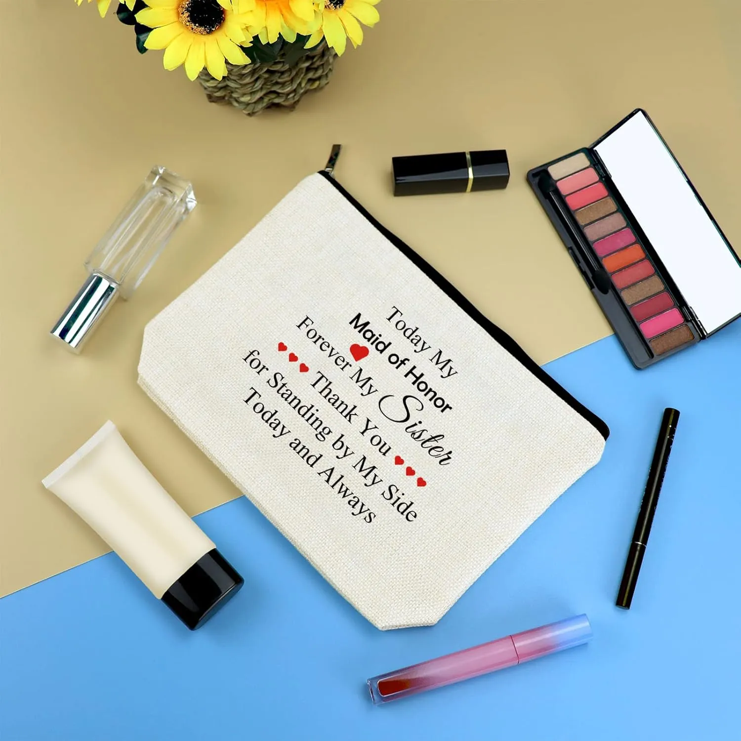 Maid of Honor Gifts Makeup Bag Best Friend Sister Thank You Gift Bridesmaid Gift from Bride Cosmetic Bag Bachelorette Party Wedding Gifts for Maid of Honor Sister Besties Friends Bride Tribe Gift