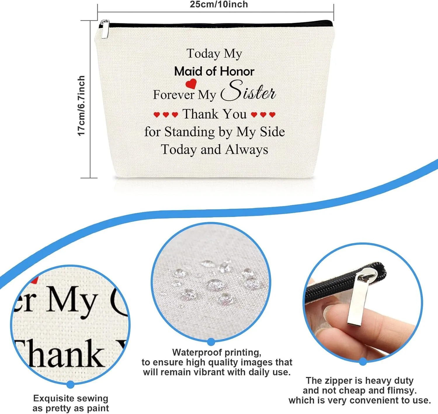 Maid of Honor Gifts Makeup Bag Best Friend Sister Thank You Gift Bridesmaid Gift from Bride Cosmetic Bag Bachelorette Party Wedding Gifts for Maid of Honor Sister Besties Friends Bride Tribe Gift