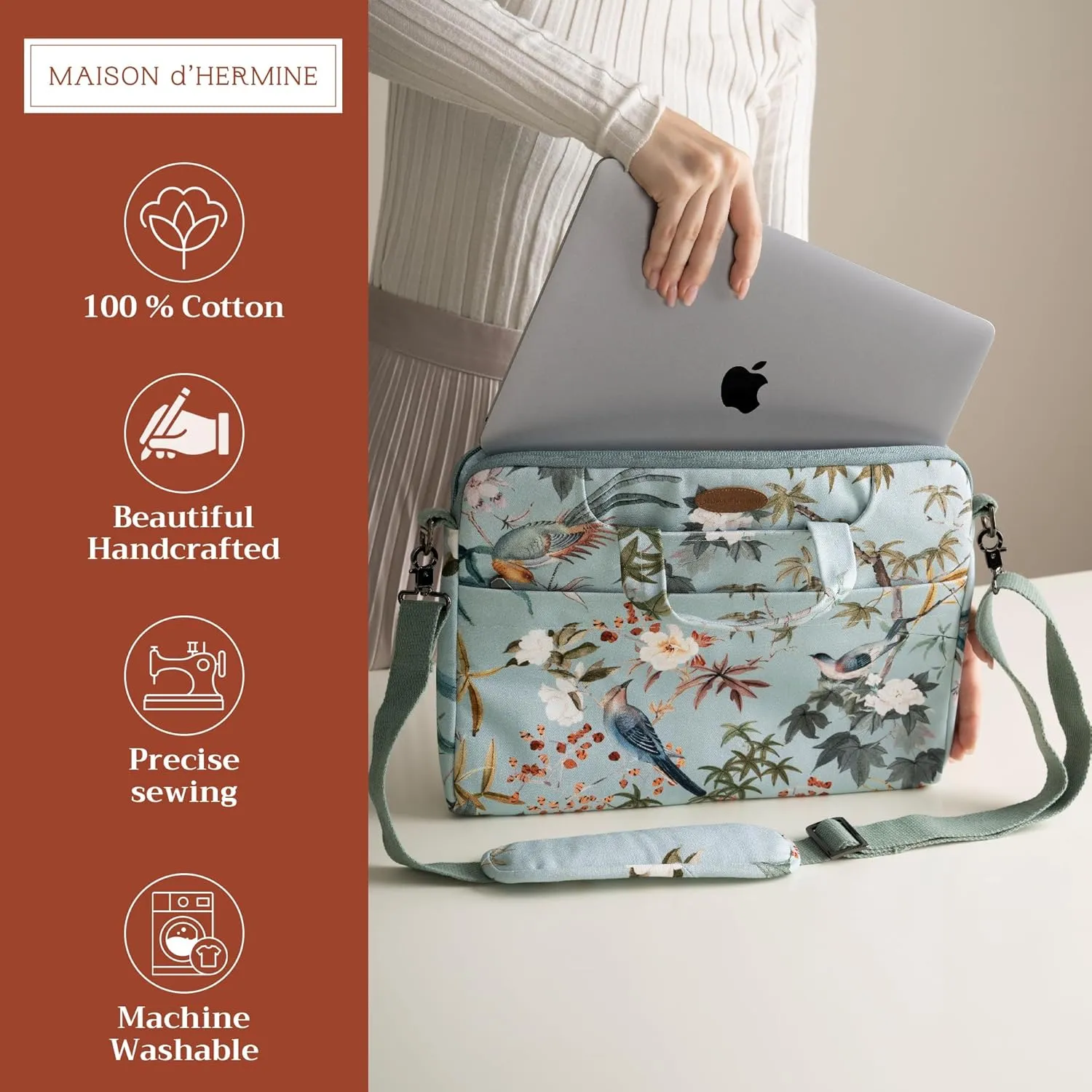 Maison d'Hermine Laptop sleeve bag upto 15.6 inch Stain and water repellent Cotton canvas - Hokuzai - Blue