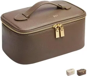 Makeup Bag Cosmetic Pouch Toiletry Bag Travel Cosmetic Organizer for Women Portable Large Capacity Storage Cosmetics Case Bag (Brown Gray)