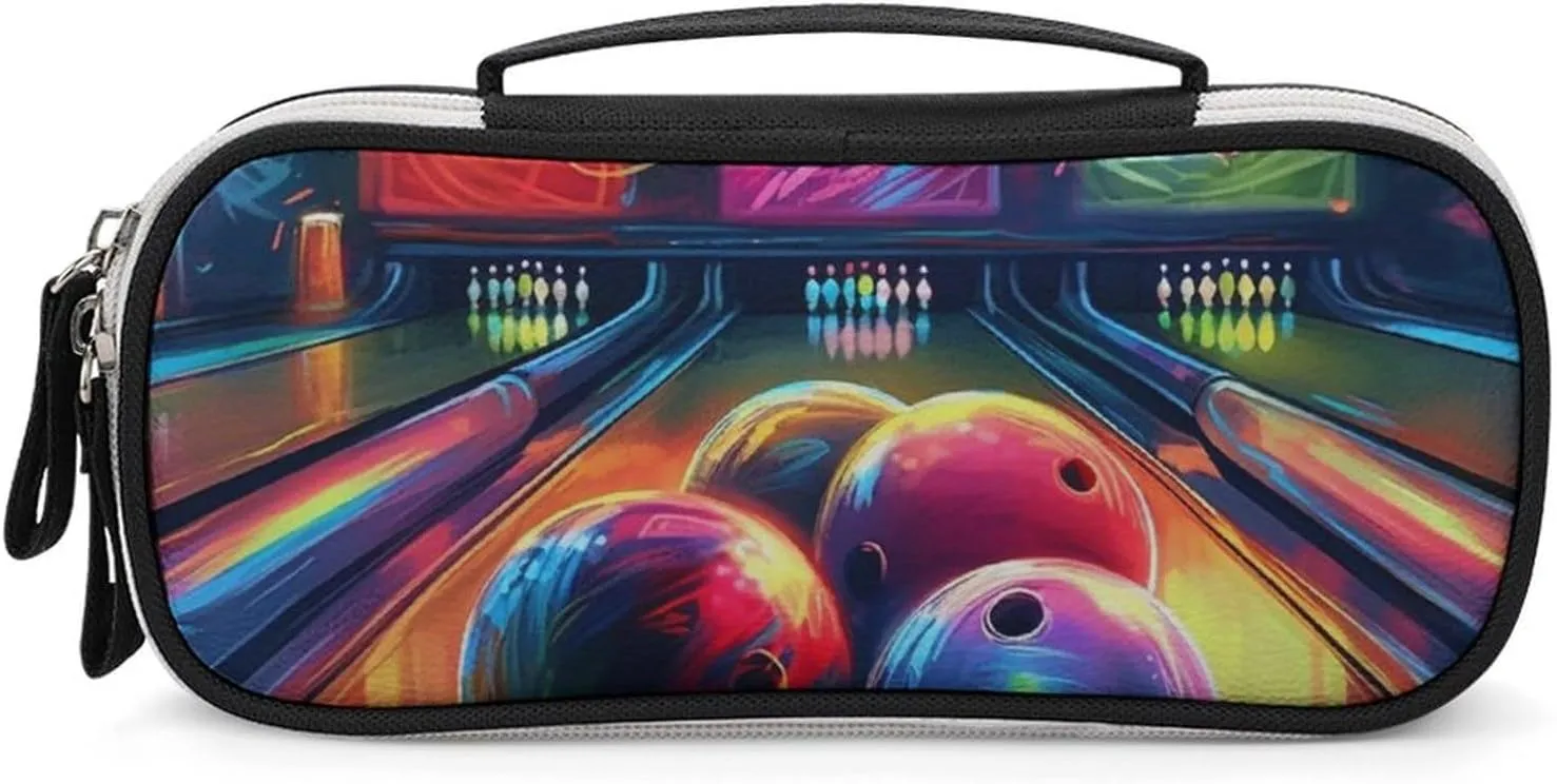 Makeup Bag for Women Bowling Balls Printed Travel Cosmetic Bag for Women Waterproof Leather Cosmetic Bag Large Capacity Pen Bag