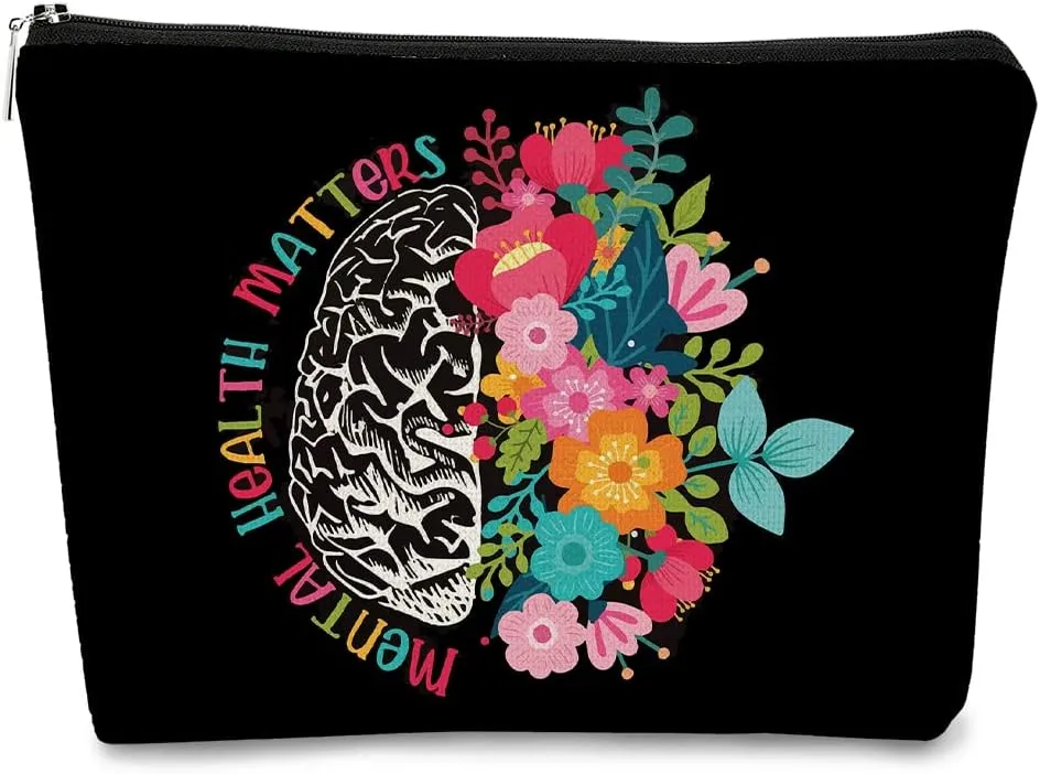 Makeup Bag,Makeup Bags,Makeup Bags for Women,Black Makeup Bag, Mental Health gifts
