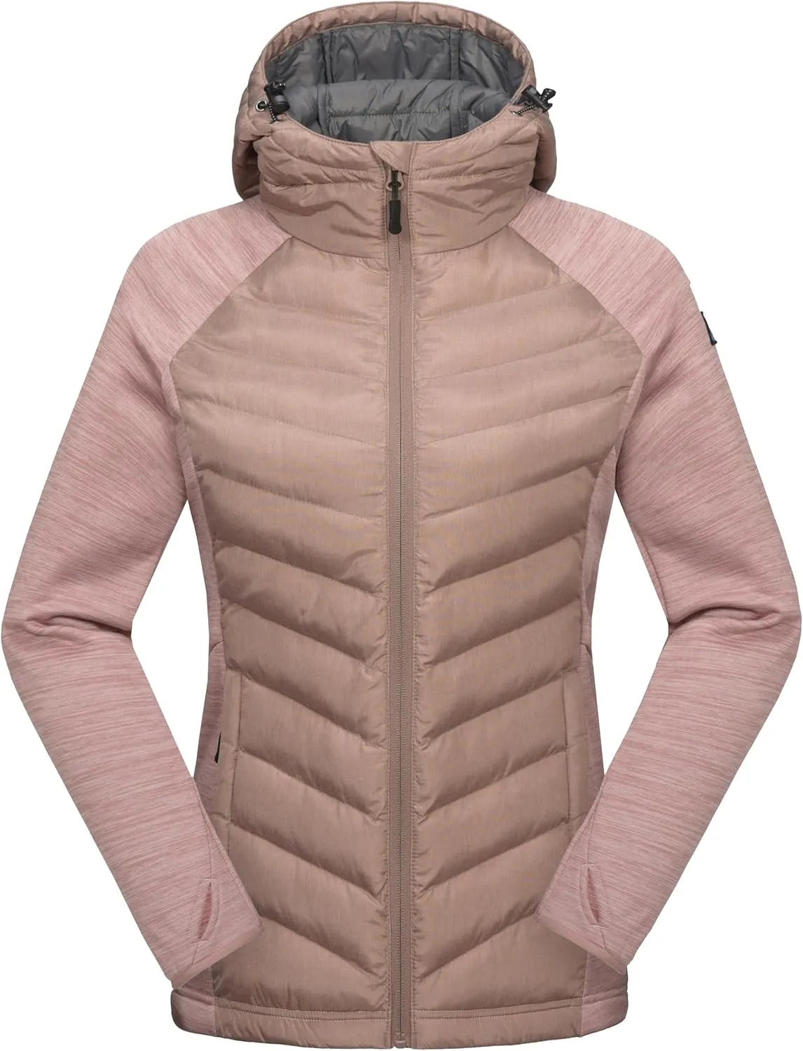 Mapamyumco Women's Insulated Hiking Jacket, Thermal Running Hybrid Jacket, Hooded Jacket Lightweight Breathable