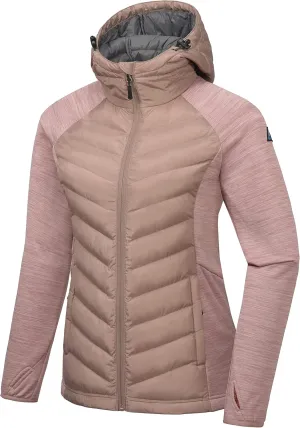 Mapamyumco Women's Insulated Hiking Jacket, Thermal Running Hybrid Jacket, Hooded Jacket Lightweight Breathable