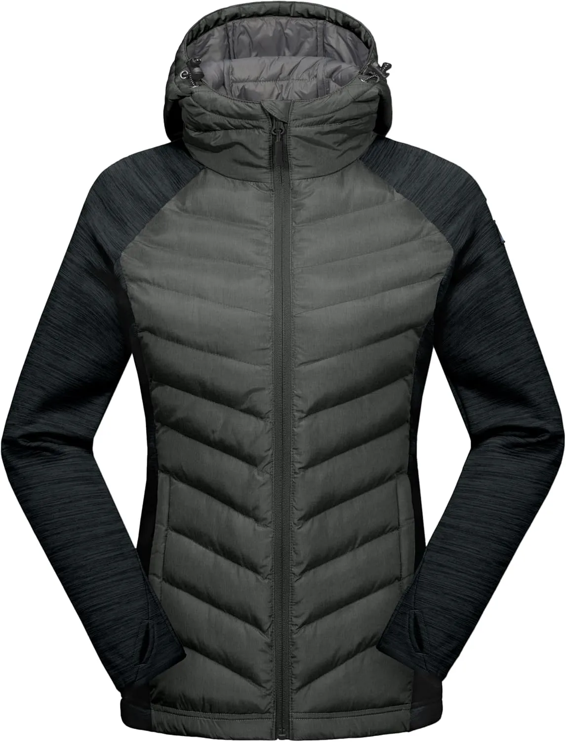 Mapamyumco Women's Insulated Hiking Jacket, Thermal Running Hybrid Jacket, Hooded Jacket Lightweight Breathable