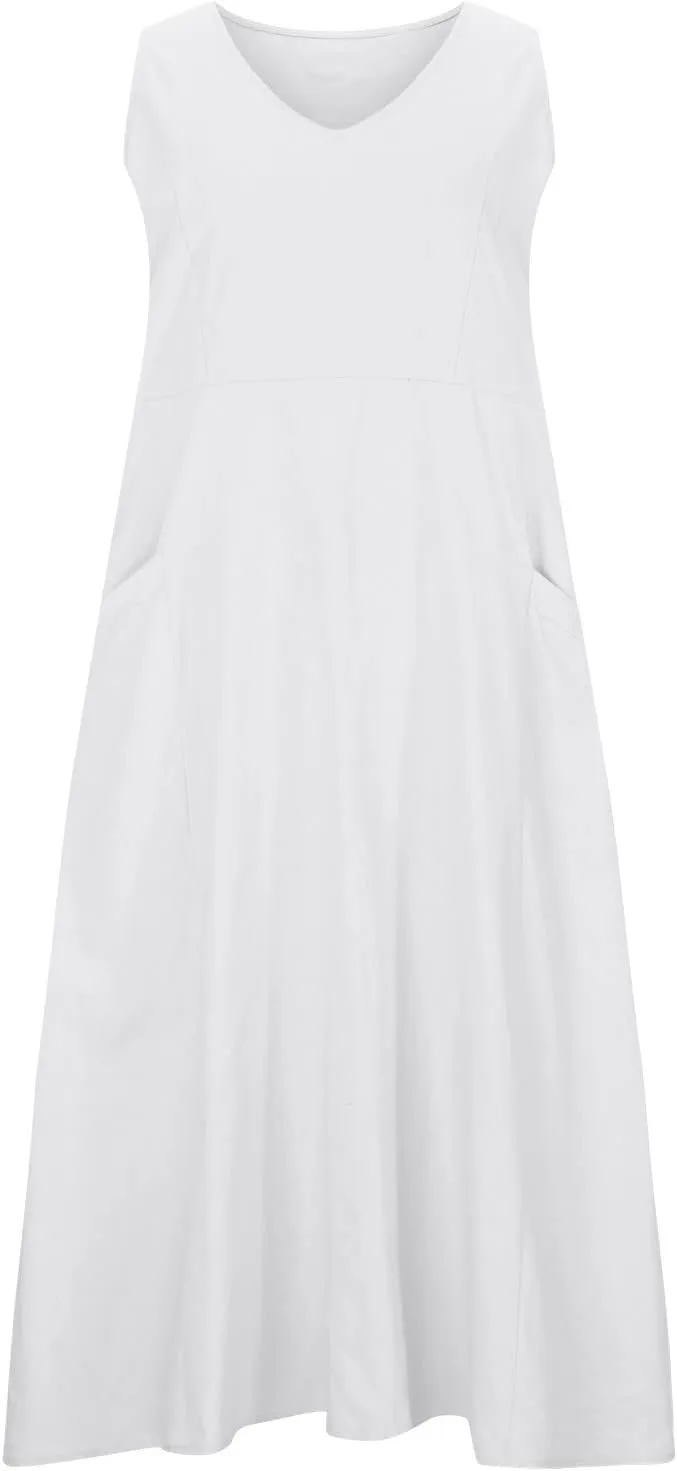 Maxi Dresses for Women 2025 Sleeveless Cotton Linen Summer Dress with Pockets Boho Beach Vacation Sundress