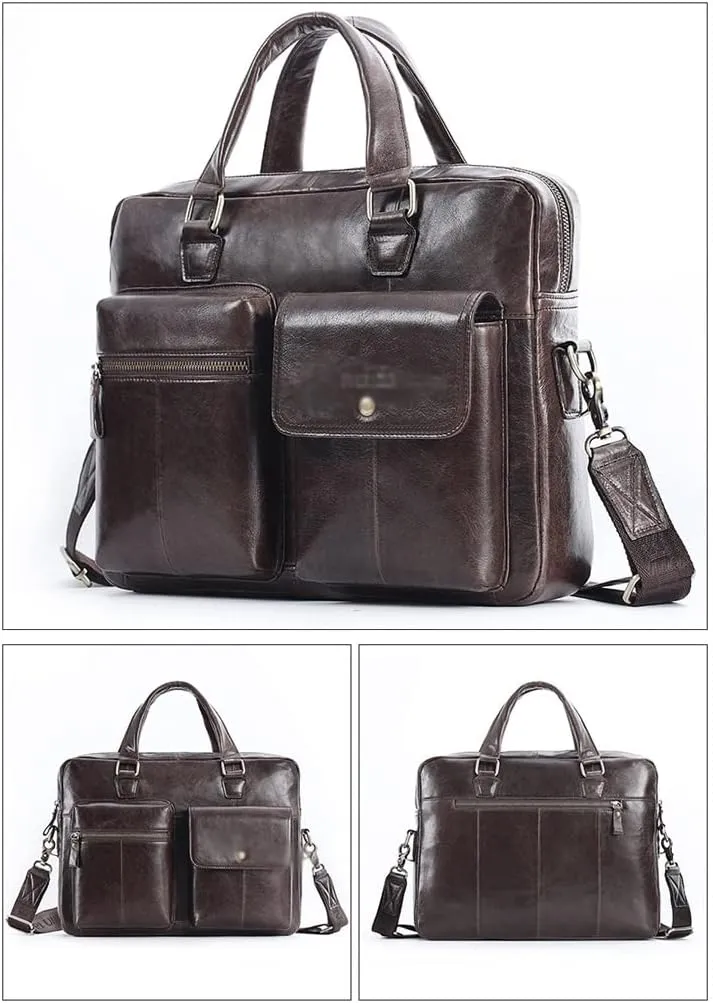 Men Genuine Leather Briefcase 14 Inch Convertible Messenger Bags Handbag Multifunctional Business Shoulder Bag