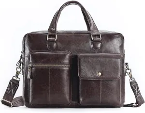 Men Genuine Leather Briefcase 14 Inch Convertible Messenger Bags Handbag Multifunctional Business Shoulder Bag