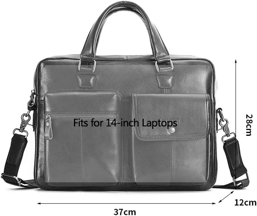 Men Genuine Leather Briefcase 14 Inch Convertible Messenger Bags Handbag Multifunctional Business Shoulder Bag