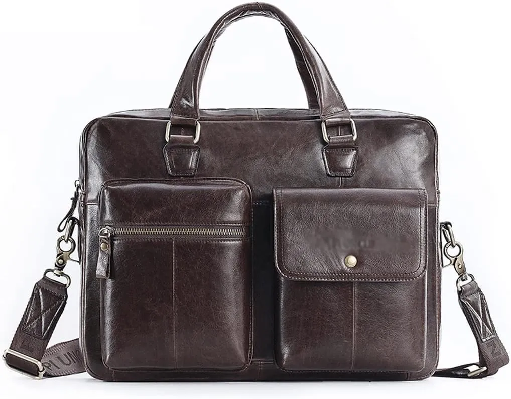 Men Genuine Leather Briefcase 14 Inch Convertible Messenger Bags Handbag Multifunctional Business Shoulder Bag