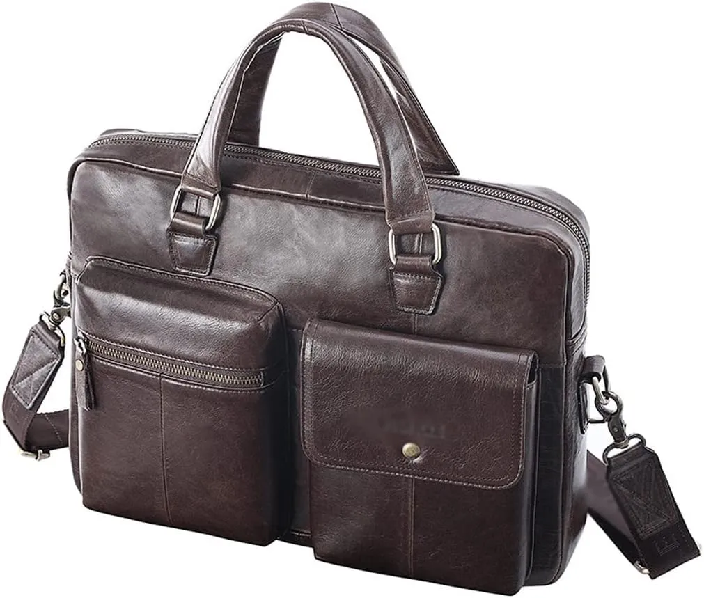 Men Genuine Leather Briefcase 14 Inch Convertible Messenger Bags Handbag Multifunctional Business Shoulder Bag
